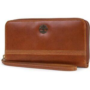 Womens Leather RFID Zip Around Wallet Clutch With Wristlet Strap